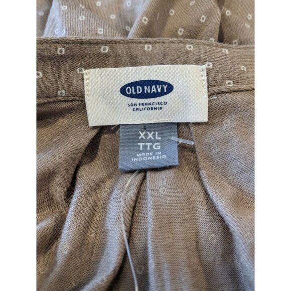 Old Navy Womens Blouse XXL 2XL Taupe Dot Long Sleeve V Neck Lightweight Pleats - Picture 7 of 8